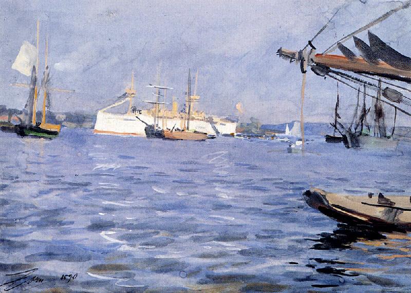 Anders Zorn The Battleship Baltimore in Stockholm Harbor Spain oil painting art